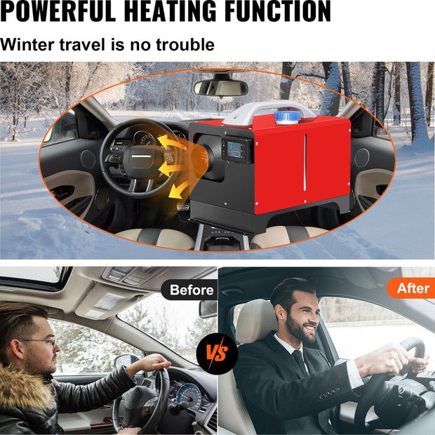 Auto Diesel Luchtverwarmer - 12V - 5KW - Standkachel Diesel -Luchtuitlaatmet Diesel Heater - met Afstandsbediening en LCD-Scherm - voor Cabine van Verschillende Auto's, Bussen, Campers, Vrachtwagens - Rood