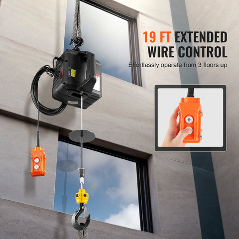 Elektrische Lier - Draagvermogen Touwtakel - Hefsnelheid ≥4m/min Motorlier - 2 in 1 - 498,95KG - 7m Hoog - 1500W - 2 Bedieningsmodi Handmatige/Bedrade Afstandsbediening - Zwart