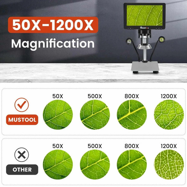 Digitale Microscoop - Met 9 Inch Verstelbare Display HD - LCD 1200x - Camera USB - 10 Led Lampen