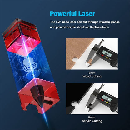 5W lasergraveermachine met veiligheidsslot, noodstop, vlamdetectie, gyroscoopsensor - EU-stekker