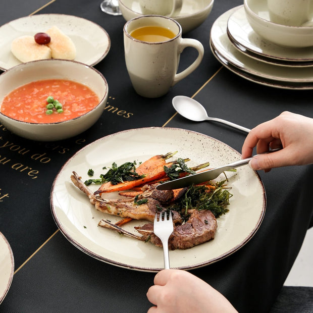 Serviesset - 32-delig - Steengoed Keramiek - Diner- & Dessertborden, 800ml Kommen & Mokken - Elegant & Milieuvriendelijk