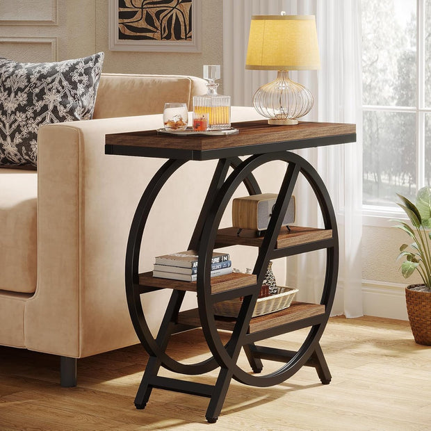 Bijzettafel - Bedtafel - Zijtafel - 65 x 30 x 65 cm - Nachtkastje Kleine Salontafel - voor Woonkamer Slaapkamer - Bruin