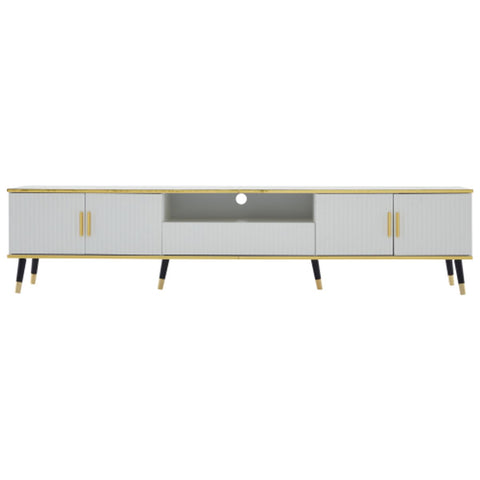 Modern Tv-kast - in Wit - Met een Uniek Patroon - 200x40x46cm - voor Televisie tot 80 inch - Twee Deuren - Kabelbeheer