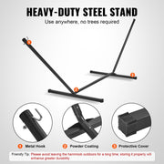Dubbele Hangmat - Draagvermogen van 218 kg - met Stalen Standaard van 3,5 meter - T-vormige Standaard - Draagbare Draagtas en Kussen - Buitenhangmat - 1,4 x 1,9 m - Grijs en Wit Patroon