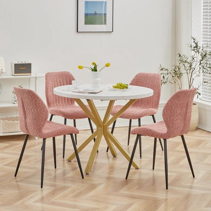 Eettafel - 100 cm - Luxe - Gouden Onderstel - Marmer Look - Rond - Meubels