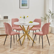 Eettafel - 100 cm - Luxe - Gouden Onderstel - Marmer Look - Rond - Meubels