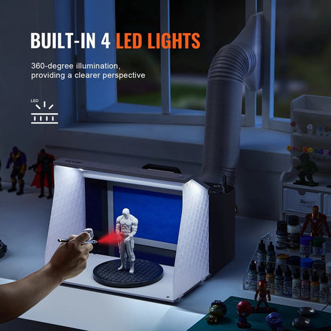 Paint Spray Booth - Airbrush - Extractor House - Extraction - Portable - Extractor Hose - Fan - 4 LED Lights - 1.90M