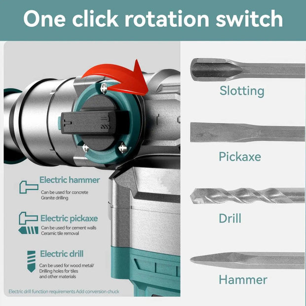 Demolition Hammer - Demolition - Jack Hammer - Drill - Heavy Concrete Breaker - Powerful - Electric Demolition Hammer - Rotary Hammer - Professional - Cordless Rotary Hammer - Concrete Perforator - 1200W - 220V - Case