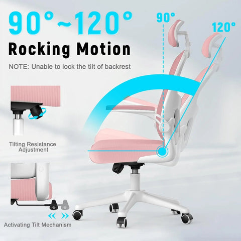 Ergonomische Bureaustoel met Hoofdsteun - Bureaustoelen voor Volwassenen - Office Chair - Gamestoel - Kantoorstoel - Volledig Verstelbaar - Incl. 3D-verstelbare Armleuningen & Verstelbare Lendensteun - Roze