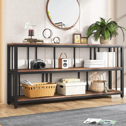 Console Tafel - Bijzettafel met 3 Niveaus - Industrieel - Hout & Metaal - 180 x 30 x 90 cm - Bruin