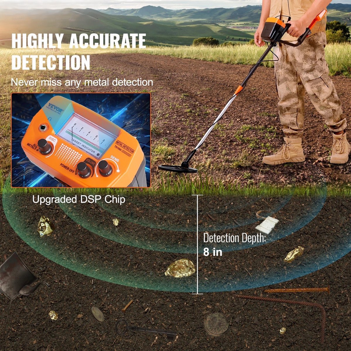 Metaaldetector - Professionele Metaaldetector - Onder Water Metaaldetector - 20,4x20,4cm - Waterdicht - Goudzoeker - Accu - Oplaadbaar - Detectieapparaat - Digitaal