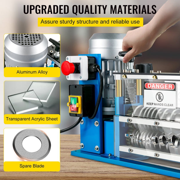 Elektrische Koperdraad Strippen Machine - 1,5-38 mm - 370W -  Draadstripmachine - Gemaakt van Aluminium - 11 Kanalen en 10 Snijbladen