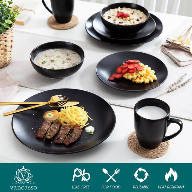 Serviesset - Zwart - 16 Stuks - Porselein - Borden - Bordenset - Serviesset 6 Persoons - Borden Set