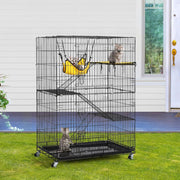 4-niveaus huisdierenkooi met wieltjes - grote kooi- hoogte 123 cm - 2 deuren - Zwart