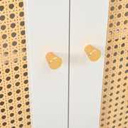 Dressoir - Wit - met 3 Deuren - Veel Opbergruimte - Kunstrotan Deuren en Metalen Handgrepen - is een Accentstuk in de Eetkamer - Woonkamer en Keuken