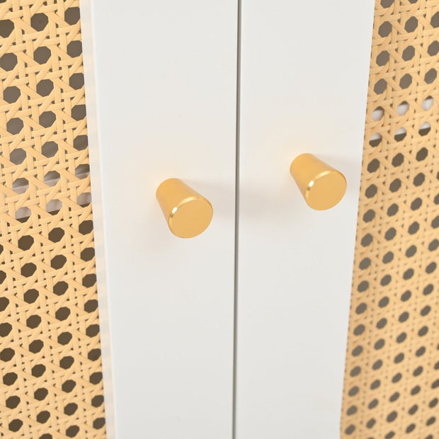 Dressoir - Wit - met 3 Deuren - Veel Opbergruimte - Kunstrotan Deuren en Metalen Handgrepen - is een Accentstuk in de Eetkamer - Woonkamer en Keuken