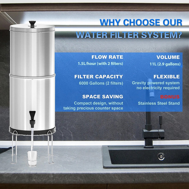 Water Filter - Water Filtration Bucket - Water Filter Bucket - Filter Bucket - Silver - 11 Liter - 1.5L Per Hour