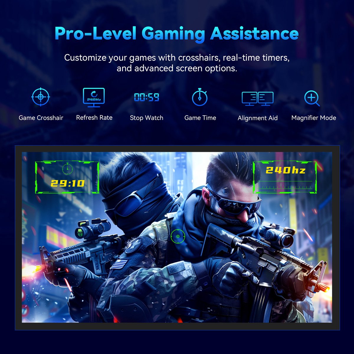 Gaming Monitor - 24.5” 2560*1440 QHD FAST IPS Display - 240Hz Refresh Rate - 1ms GTG - 95% DCI-P3 - HDR10 - Adaptive-Sync - Dynamic OD - Game Rush Mode - PIP &amp; PBP Display - Versatile Picture Modes - Low Blue Light - VESA Wall Mount