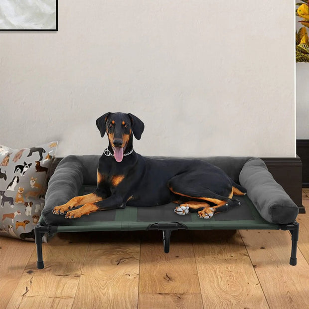 XXL Dog Bed - Dog Sofa - Dog Bench - Elevated - Pet Basket - Pet Cushion - Pet Mat - Pet Bed - For Indoor and Outdoor Use - Lounger - Removable Plush Bolster - Cooling for the Summer