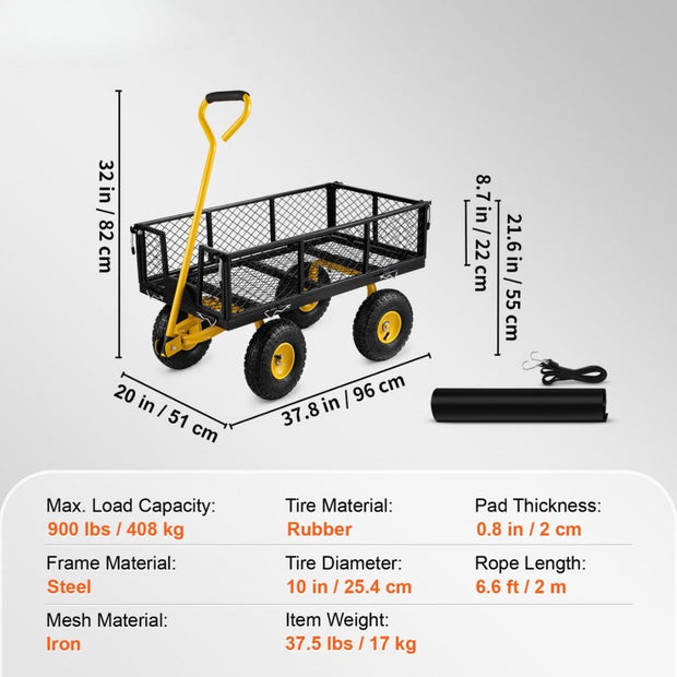 Vouwwagen - Tuinkar - Transportkar - Strandkar - Handkar - 408 kg - Apparatuurkar - 96x51x22 cm