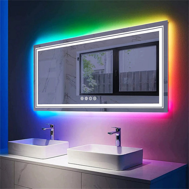 Moderne Badkamerspiegel - RGB Kleuren - Dimbare LED Verlichting - Anti-Condens Spiegel - Breukbestendig - 80x80cm