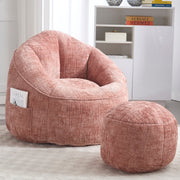 Zitzak Stoel met Voetensteun - Beanbag in Luxe Chenille Stof - Hoge Druk Schuimvulling - Ergonomisch Ontwerp - 89x88x76 cm - Roze
