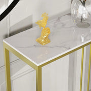Luxe sidetable - Muurtafel - Wandtafel - Bijzettafel - Console tafel - Wandbureau - Kaptafel - Bartafel - Wit marmer blad - Goud frame - 100 x 300 x 78.5cm