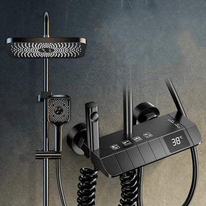 Douchekraan - Badkamer Douchekraan - Luxe Douche - Regendouchekraan - Pianodouche - Thermostaat - 4 Functies - Met Digitale Display - Drukontlader - Zwart
