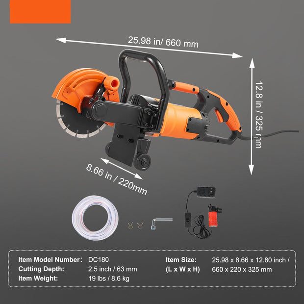 Elektrische Betonfrees - 2000W - Met Dubbele Schakelaar - Overbelastingsbeveiliging -15A Motor Van Zuiver Koper - Overbelastingsbeveiliging En Ingebouwd Gfci-Ontwerp - Geschikt Voor Het Zagen Van Verschillende Betonmaterialen