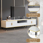 Modern Tv-kast - in Wit - Met een Uniek Patroon - 200x40x46cm - voor Televisie tot 80 inch - Twee Deuren - Kabelbeheer