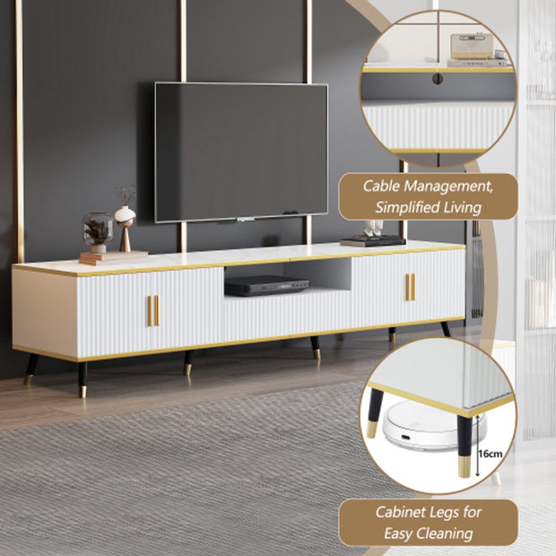 Modern Tv-kast - in Wit - Met een Uniek Patroon - 200x40x46cm - voor Televisie tot 80 inch - Twee Deuren - Kabelbeheer