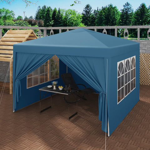 Partytent met zijwanden - Easy up - Opvouwbaar - Paviljoen - Waterdicht weerbestendig - Blauw - 3x3 m