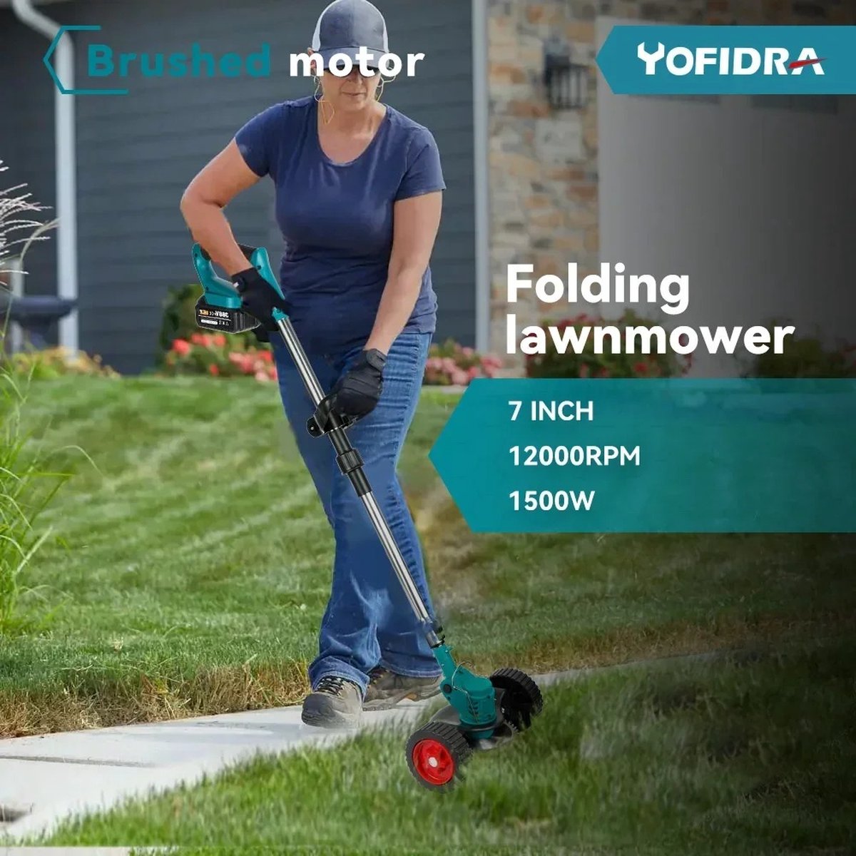 Lawn Mower - Grass Trimmer - Including 2 Batteries &amp; Charger - Weeder - Mower - Tilting Mower - Green