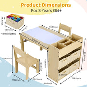 Kindertafel - Kinderkunsttafel en 2 Stoelenset - Kindertafel en Stoeltjes - Ruime Knutseltafel - voor Tekenen - Activiteiten - Studeren - Ideaal Houten Meubilair - met Opbergplanken