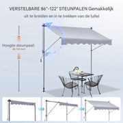 Balkonluifel - Handmatig Intrekbare Luifel - Uitschuifbaar Klemluifel - 3x1,2m Knikarmscherm - in Hoogte Verstelbaar van 2,2 tot 3,1m - Buiten Uitschuifbare Patio Luifel Zonnescherm - Verstelbaar met 39" Zonnescherm Gordijn - voor Achtertuin