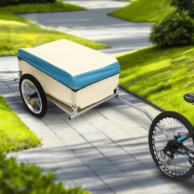 Fietsaanhangwagen - Fietstrailer - 50KG - Beige Blauw - Aluminium