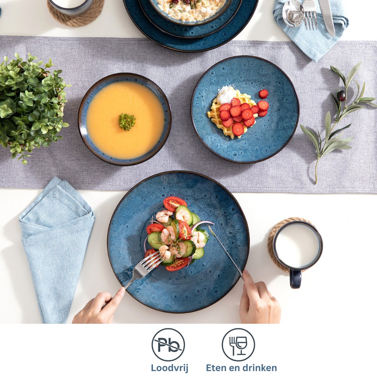 Dinnerware set - 8 persons - Porcelain - Dinnerware sets - 32 pieces - Plate set 8 persons - Plate set 32 ​​pieces - Blue