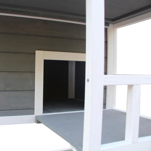 Kattenhuis - voor Buiten – Weerbestendig Houten Hok - met 2 Verdiepingen – Ruime Kooi - Bench en Ren – Duurzaam en Comfortabel – Grijs
