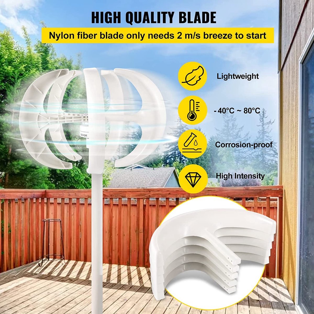 Windturbine - 12V 600W - 5 Bladen - Windmolen generator - Windturbine generator - Aerogenerator - Windenergie - Windturbine bouwpakket - voor thuis tuin Boot of straatverlichting - incl Controller - QUORE