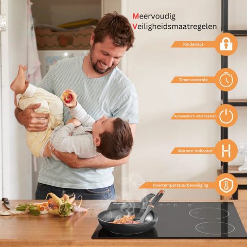 Elektrische Kookplaat 4 Pits - Elektrische Kookplaat 4 Branders - Keramische Kookplaat met Stekker - Zwart