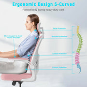 Ergonomische Bureaustoel met Hoofdsteun - Bureaustoelen voor Volwassenen - Office Chair - Gamestoel - Kantoorstoel - Volledig Verstelbaar - Incl. 3D-verstelbare Armleuningen & Verstelbare Lendensteun - Roze