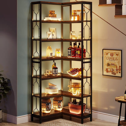 Boekenkast - Hoek Boekenkast met 7 Planken - Industrieel - Spaanplaat - Bruin/Zwart - 60 x 60 x 200 cm