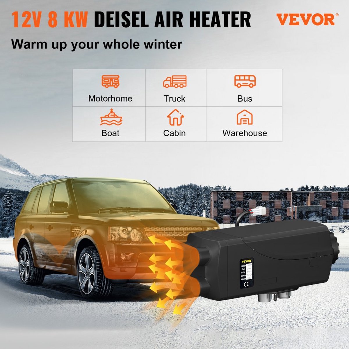 Diesel Standkachel 12V 8KW - Diesel Heater - Met een Intelligente LCD - Monitor en Afstandsbediening - Brandstoftank van 10 L - Luchtverwa Autoverwarming - Auto Heater - Voor Auto Vrachtwagens Camper Boot - Zwart