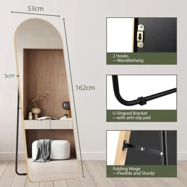 Vloerspiegel - Staande spiegel - Mirror - Interieur - Kapsalon - Kledingwinkel - Wandspiegel- Industrieel - Aluminium frame - 162 cm - Goud