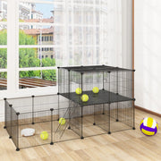 Huisdierkooi - Huisdierhok - Verstelbaar en Opvouwbaar - 2 Verdiepingen - Zwart - 140x70x70cm - Konijn - Hond - Kennel