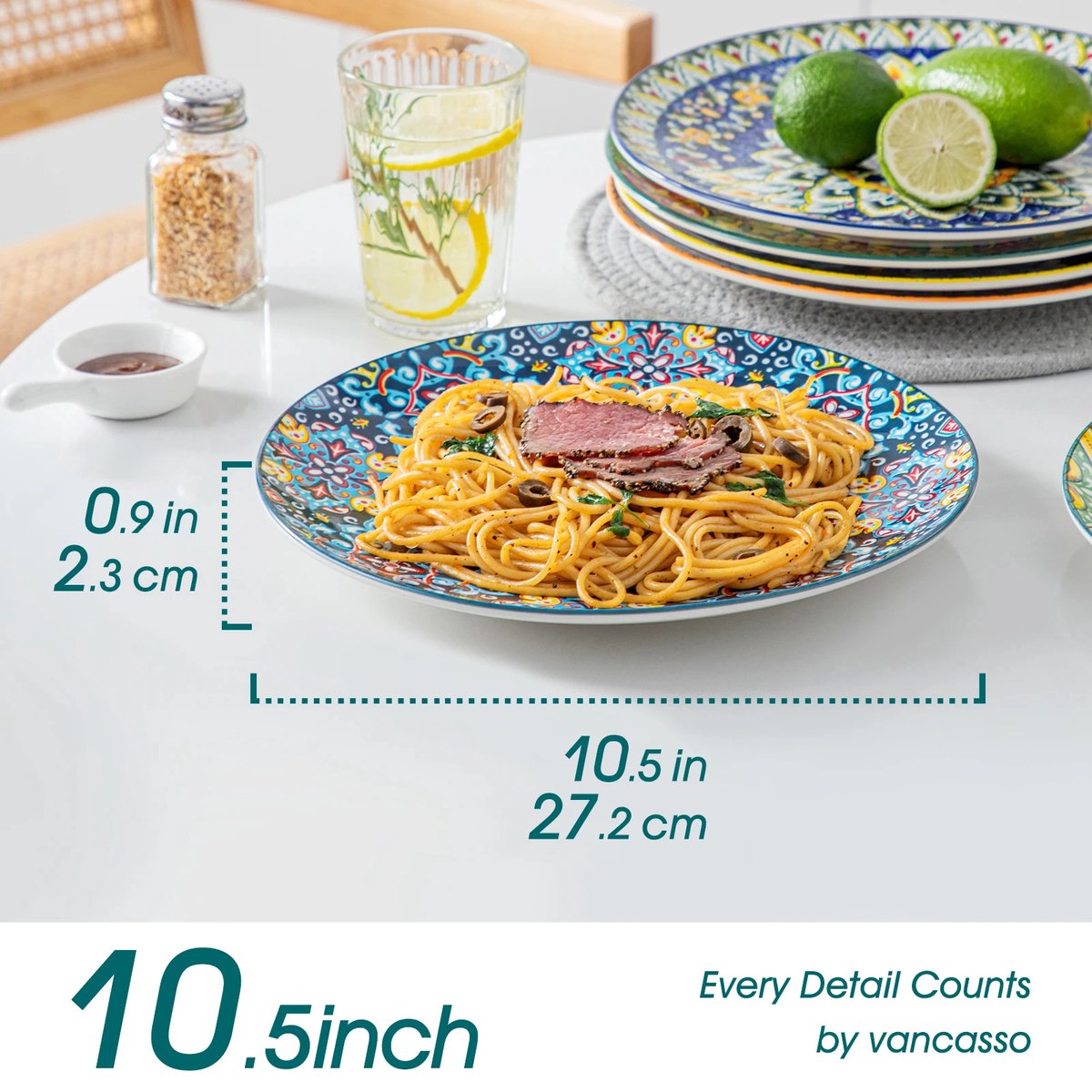 Vancasso - Serviesgoed - Keramisch - Bohemian Stijl - Diner- en Dessertbord Set - Ontbijtgranen- en Pastakom - 12-delige Set