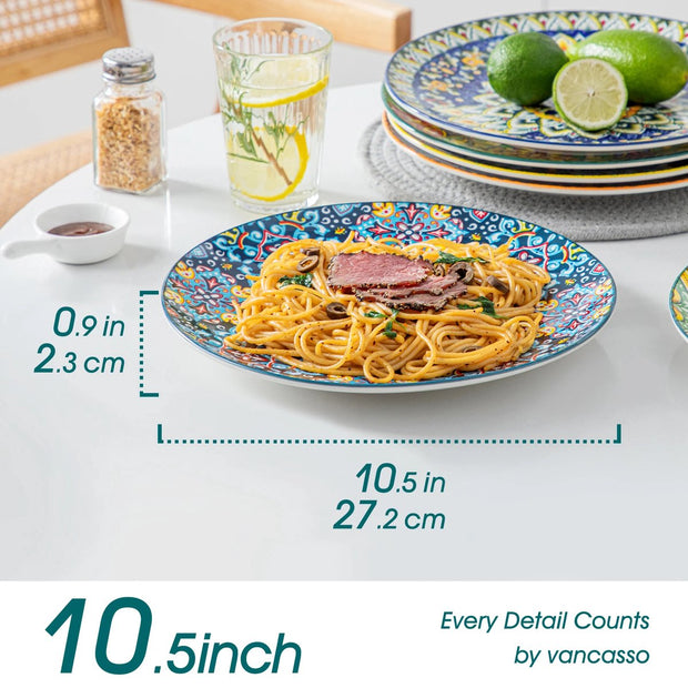 Vancasso - Serviesgoed - Keramisch - Bohemian Stijl - Diner- en Dessertbord Set - Ontbijtgranen- en Pastakom - 12-delige Set