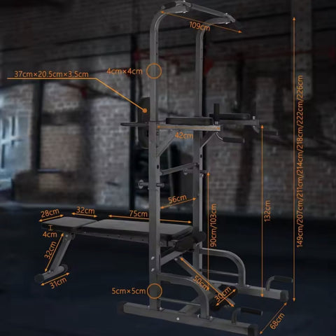 Powertower - Halterbank - Powertower inculsief Halterbank - 2 in 1 - Pull-up - Dip - Benchpress - Multifunctioneel - Antraciet