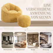 Zitzak Sofa met Voetensteun - Luxe Chenille Bean Bag Stoel -- Ergonomische Loungestoel met Hoge Rugleuning – Comfortabele Fauteuil - Geel