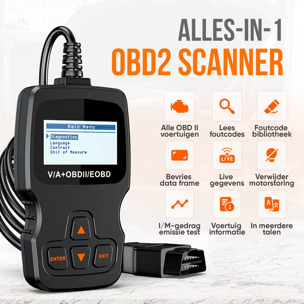 OBD Scanner - OBD2 - Auto uitlezen - Storing Verwijderen - NL Taal - Auto scanner - Diagnose apparatuur voor auto's - Motorstoring - Zwart